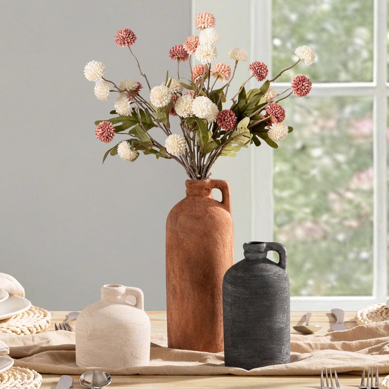 Vanselia Ceramic Vase Home Table Decor - Flower Vase Set of 3 Living Room Kitchen Decorations Farmhouse Modern Rustic Vases Decorative Centerpiece for Shelf Bedroom Office Bathroom Dining Coffee Desk - Image 4