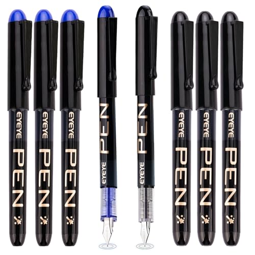 EYEYE Disposable Fountain Pens Fine Point, 4 Black 4 Blue Fountain Pens or Writing, Stainless Steel Nib, Smooth Writing for Journaling, Drafting, Sketching, Doodling & Office Supplies - Image 1