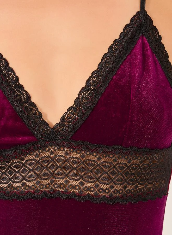 Styli Styli Lace Insert Velvet Bodysuit