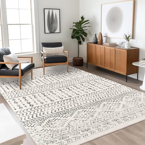 Art&Tuft Area Rug 5x7, Super Soft Ultra-Thin Moroccan Washable Rugs 5x7, Anti-Slip Backing Rugs for Living Room, Foldable Geometric Machine Washable Area Rug(5'x7', Ivory) - Image 3