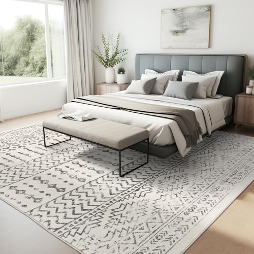 Art&Tuft Area Rug 5x7, Super Soft Ultra-Thin Moroccan Washable Rugs 5x7, Anti-Slip Backing Rugs for Living Room, Foldable Geometric Machine Washable Area Rug(5'x7', Ivory) - Image 4