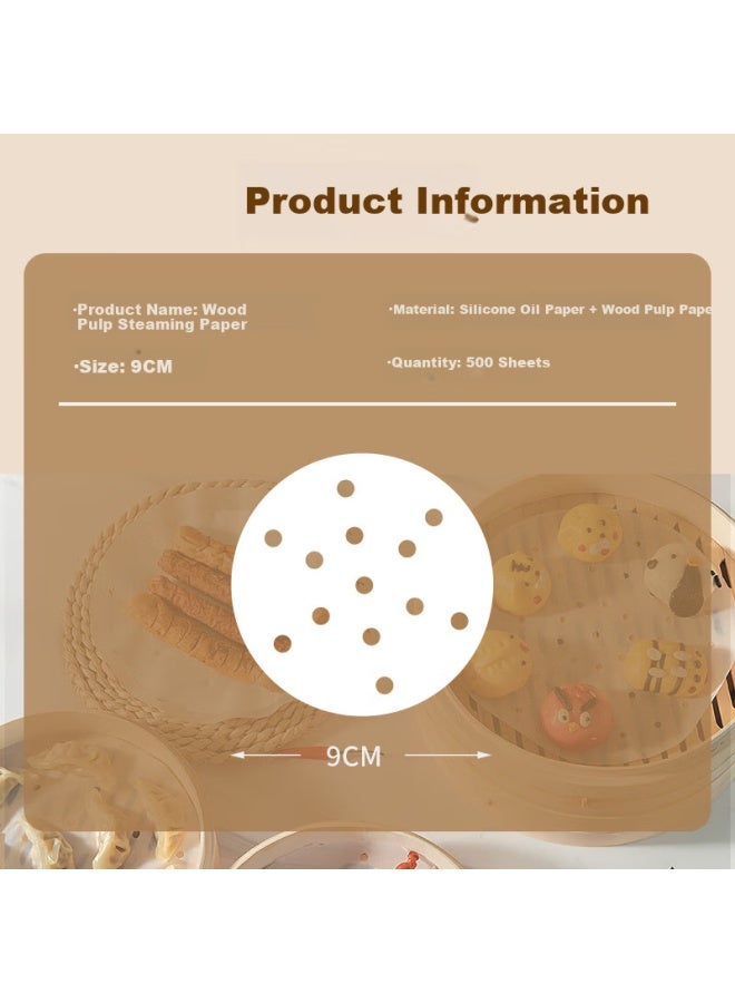 Temeiju Disposable Steaming Paper For Food Grade Steaming Buns, Steamed Buns Paper, Small Drawer Cloth Steamer Paper Pad 9cm * 500 Sheets