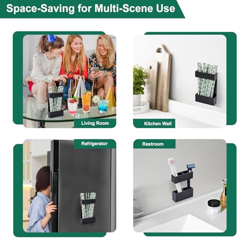 BERBAM 2 PACK Small Acrylic Straw Holder for Cabinet Doors，Straw Organizer Storage with Most Sizes，Multi-Function Kitchen Accessories Container with Adhesive Round Pads(black) - Image 4