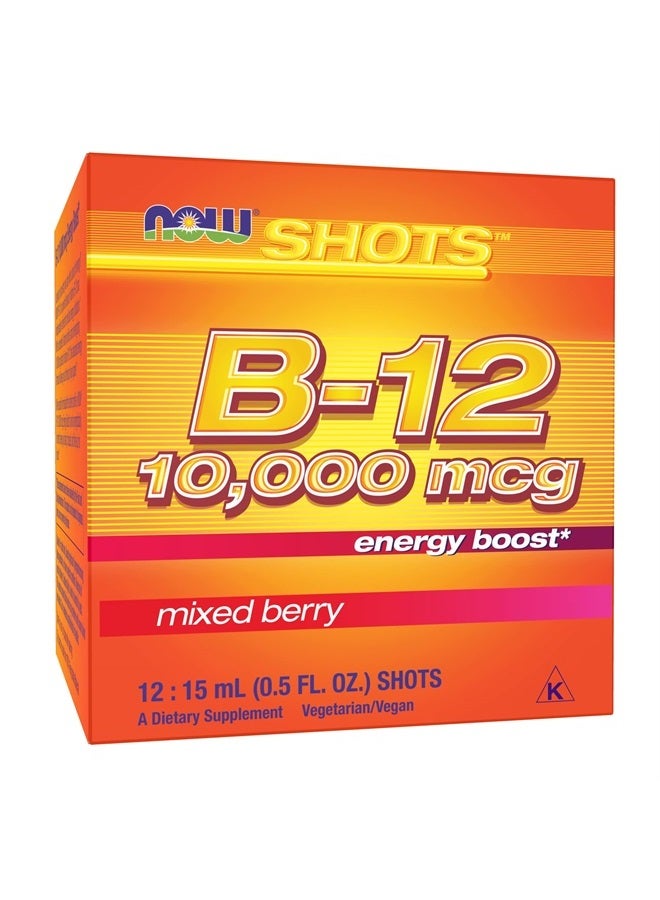 now Foods B-12 10,000mcg Shots 0.5 ounce 12 Count Box Mixed Berry - Image 1