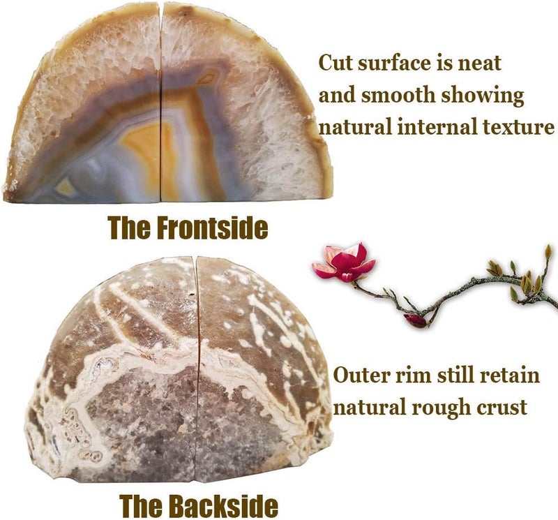 AMOYSTONE Agate Book Ends Shelves Decorative Geode Bookend Large Crystal Bookends Quartz Decor Nature Brown with Rubber Bumpers(1 Pair, 4-6 LBS) - Image 5