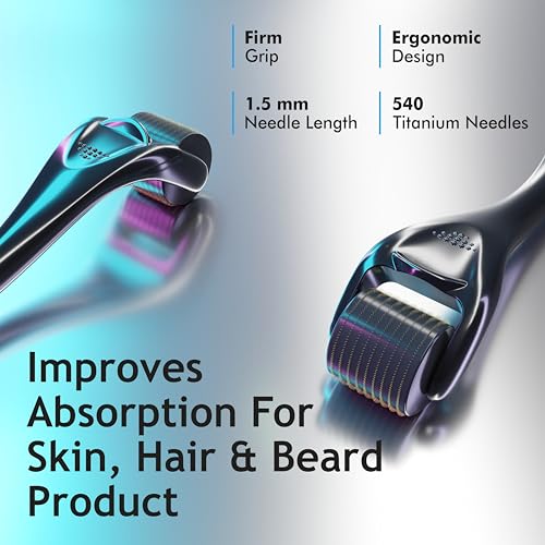 RUBAB MEN 1.5mm Derma Roller for Hair Regrowth & Beard Growth | 540 Titanium Alloy Microneedles | Activator for Patchy Beard, Scalp, Face & Skin| Comes with Travel Case - Image 2