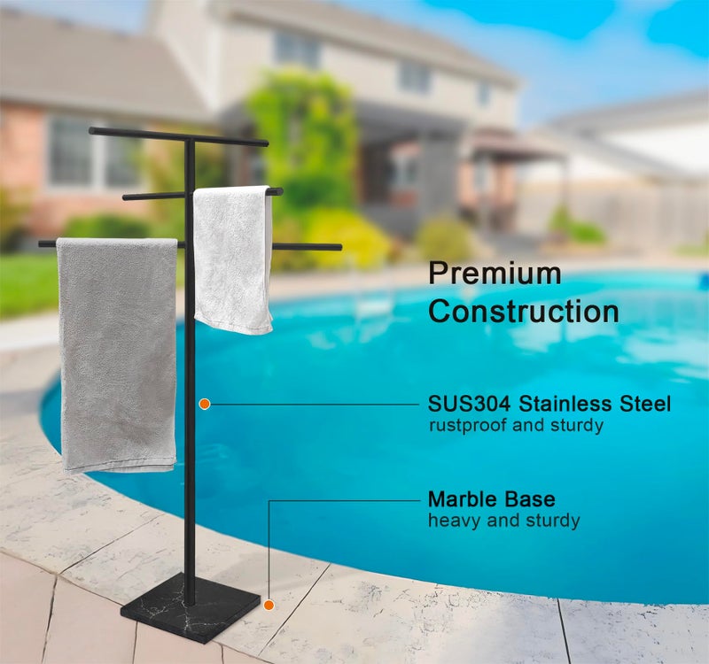 Eadot Marble Base Outdoor Standing Towel Rack for Swimming Pool, Hot Tub Or Spa, 304 Stainless Steel 6 Arms Standing Towel Sheet Holder Blanket Drying Rack Matte Black - Image 5