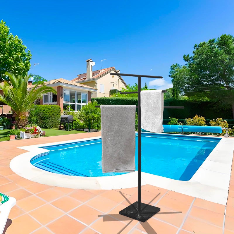 Eadot Marble Base Outdoor Standing Towel Rack for Swimming Pool, Hot Tub Or Spa, 304 Stainless Steel 6 Arms Standing Towel Sheet Holder Blanket Drying Rack Matte Black - Image 4