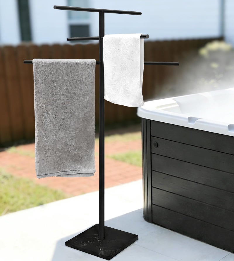 Eadot Marble Base Outdoor Standing Towel Rack for Swimming Pool, Hot Tub Or Spa, 304 Stainless Steel 6 Arms Standing Towel Sheet Holder Blanket Drying Rack Matte Black - Image 1