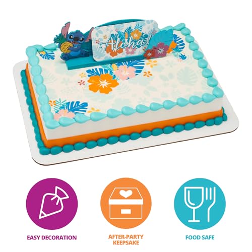 DecoPac DecoSet® Disney's Stitch Aloha Cake Topper, Decoration Set with Photo Or Message Holder, Personalizable | For Birthday And Celebrations - Image 2