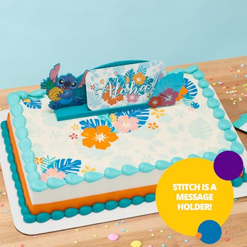 DecoPac DecoSet® Disney's Stitch Aloha Cake Topper, Decoration Set with Photo Or Message Holder, Personalizable | For Birthday And Celebrations - Image 3