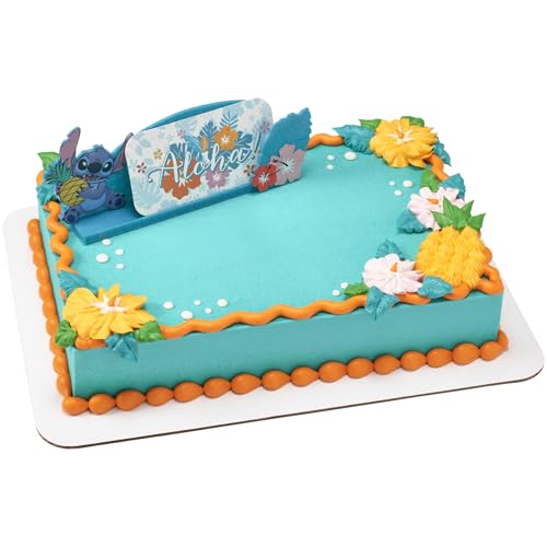 DecoPac DecoSet® Disney's Stitch Aloha Cake Topper, Decoration Set with Photo Or Message Holder, Personalizable | For Birthday And Celebrations - Image 1