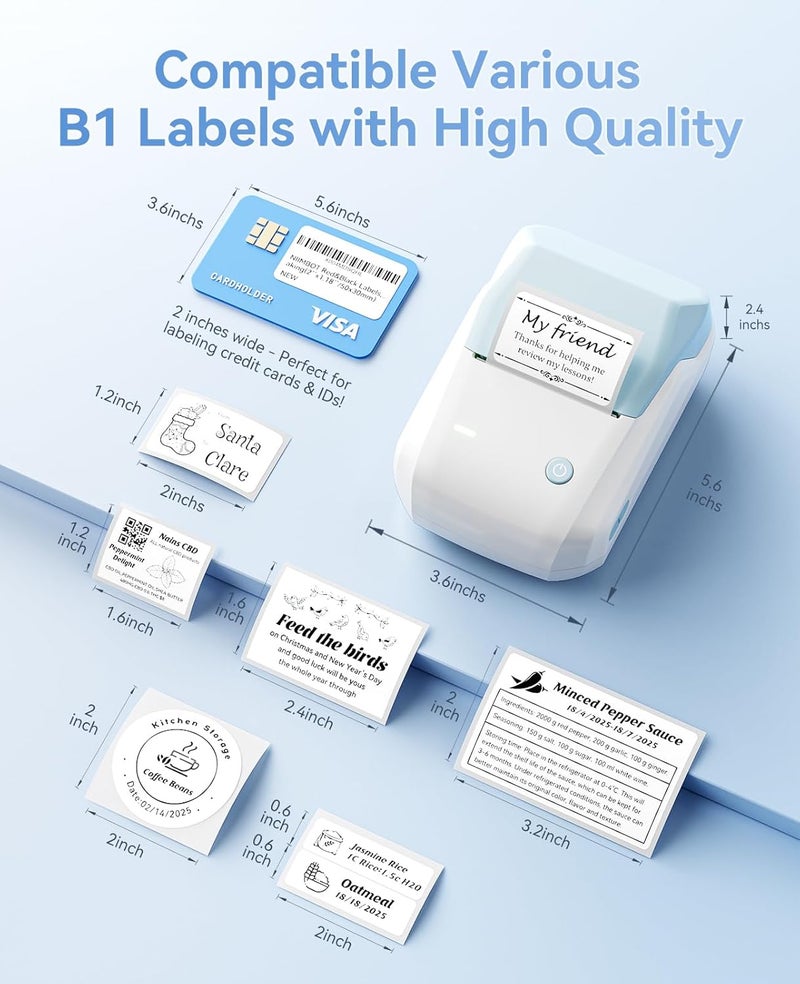 B1 Label Maker with Auto Identification,2 Inch Bluetooth Portable Label Printer Easy to Use for Office, Home, Business (with 2x1.18 inch Label) (Light Blue) - Image 5
