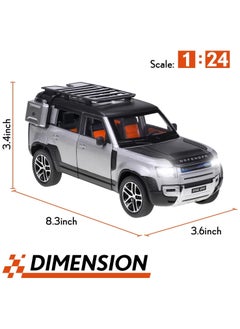 CHE ZHI 1:24 Scale Land Rover Defender Toy Cars, Diecast Model Luxury Metal Car Collection, Collectible Toys, Zinc Alloy Pull Back with Front and Back Lights and Sound, Open Doors Silver  - Image 2