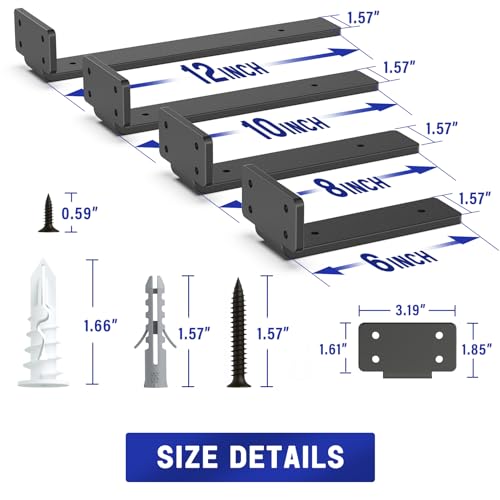 Goovilla Shelf Bracket, Heavy Duty Floating Shelf Brackets 6 inch Long, 6 Pack Brackets for Shelves, Black Coated Metal Wall Shelf Support Brackets with 1/5 Inch Thick and 160 lb. Load Capacity - Image 4