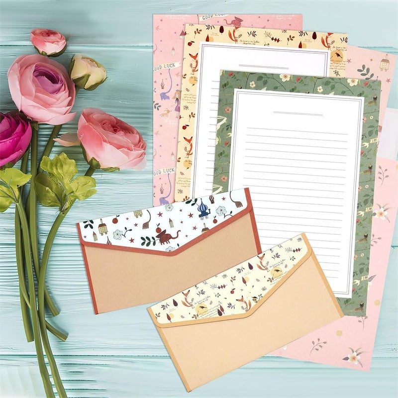 أوراق كتابة ومظاريف، من مجموعة Azonee Sweet Floral Lined Stationery، 36 ورقة كتابة و18 مظروفًا، مناسبة للدعوات والهدايا وتقديم التهاني في الأعياد. - Image 3