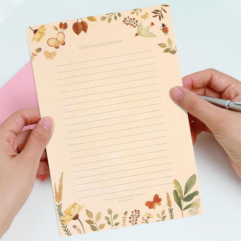 أوراق كتابة ومظاريف، من مجموعة Azonee Sweet Floral Lined Stationery، 36 ورقة كتابة و18 مظروفًا، مناسبة للدعوات والهدايا وتقديم التهاني في الأعياد. - Image 2