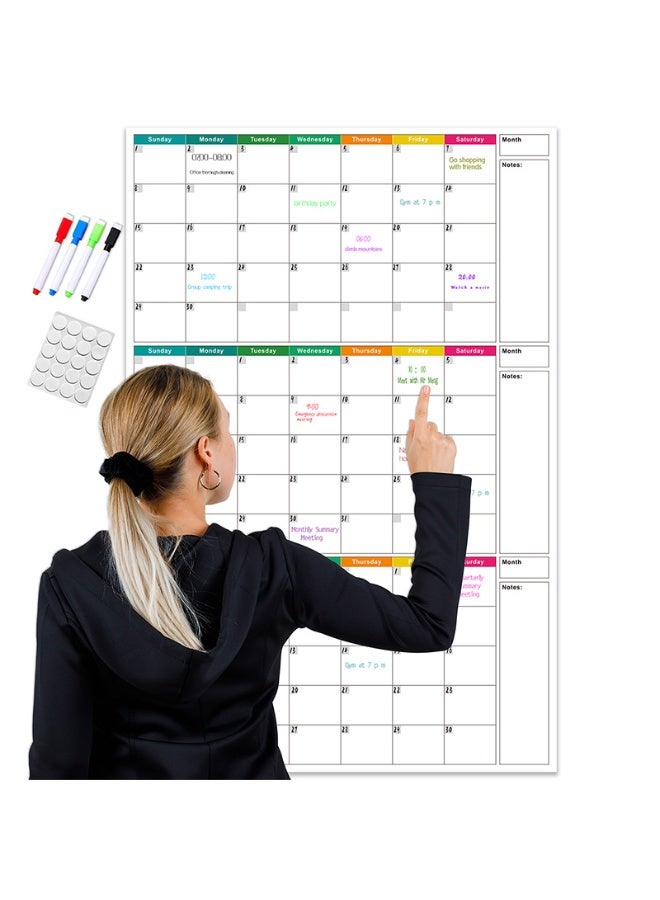 جدول تقويم كبير جدًا للوردية النهارية - جدول أجندة غير مروض لمدة 3 أشهر، ولوحة بيضاء قابلة للمسح وإعادة الاستخدام - Image 1