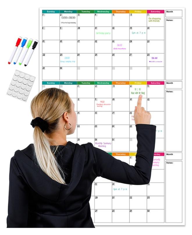 جدول تقويم كبير جدًا للوردية النهارية - جدول أجندة غير مروض لمدة 3 أشهر، ولوحة بيضاء قابلة للمسح وإعادة الاستخدام - Image 1