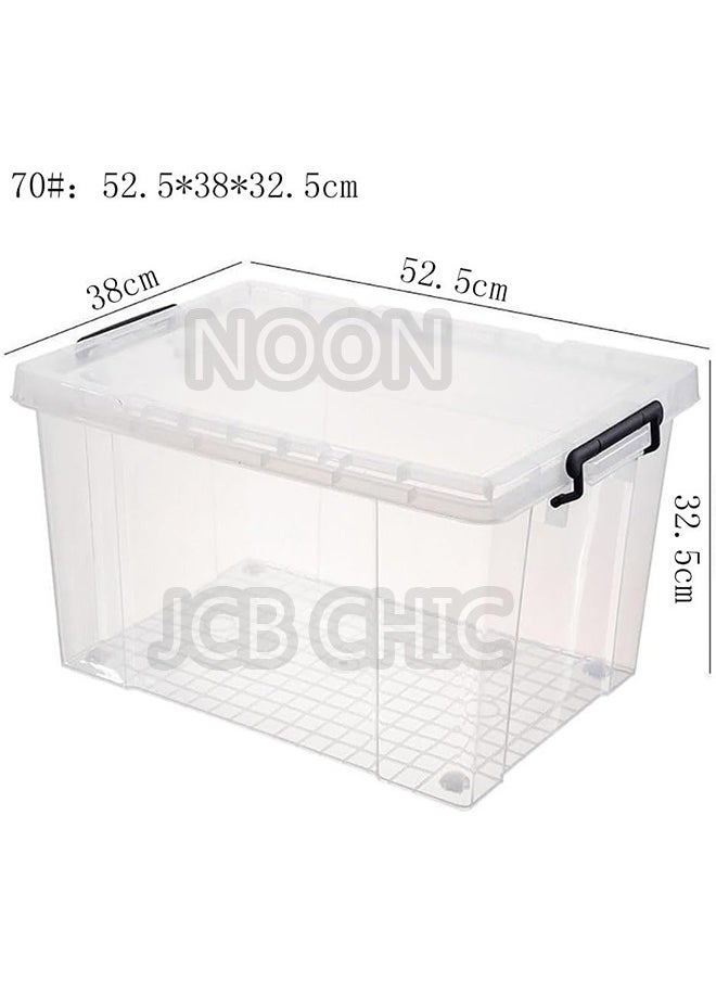 JCB CHIC 70L Clear Plastic Storage Box with Lockable Lid and Wheels,Plastic Organizer Bin with Handles,1pcs  - Image 2