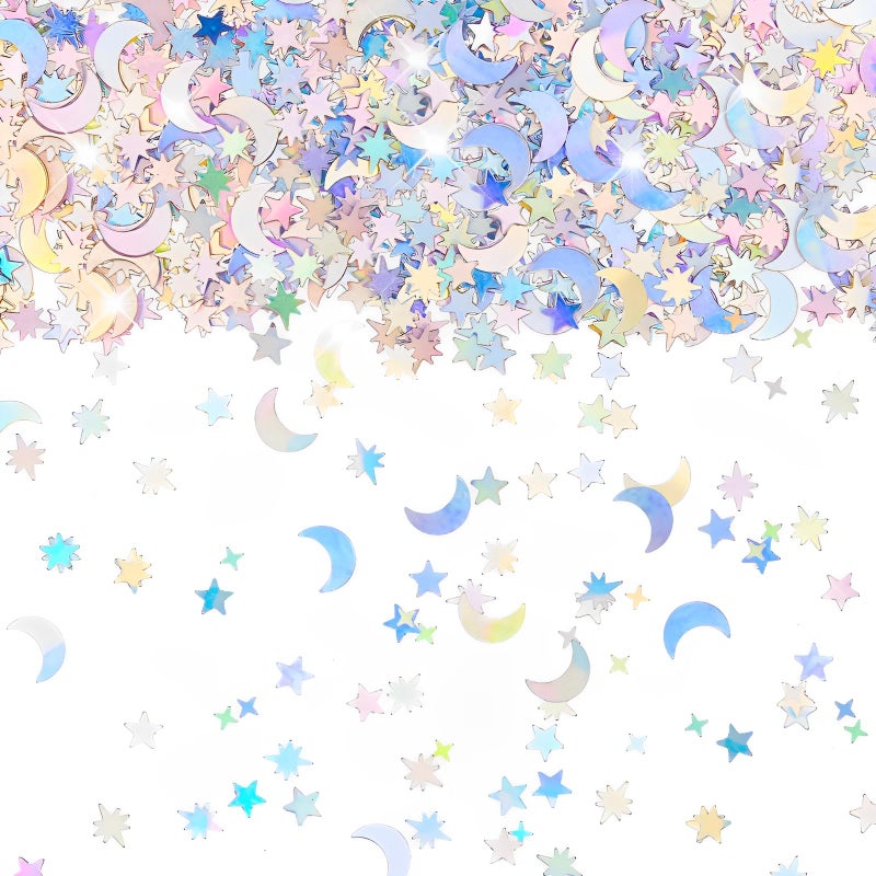 Aecsze 4000 Pcs Star Confetti Glitter Confetti Holographic Metallic Star Glitter Holographic Moon for Party Decorations Wedding Birthday Festival DIY Unicorn Theme Silver 10mm - Image 2