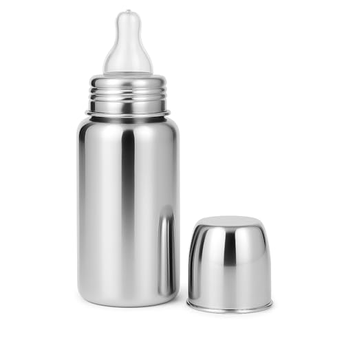 Cuteably Baby Bottle, Stainless 304 Grade Steel, BPA Free, 150ml/200ml/300ml, Silver (200 ML) - Image 1