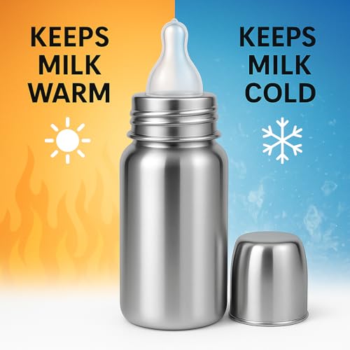 Cuteably Baby Bottle, Stainless 304 Grade Steel, BPA Free, 150ml/200ml/300ml, Silver (200 ML) - Image 5