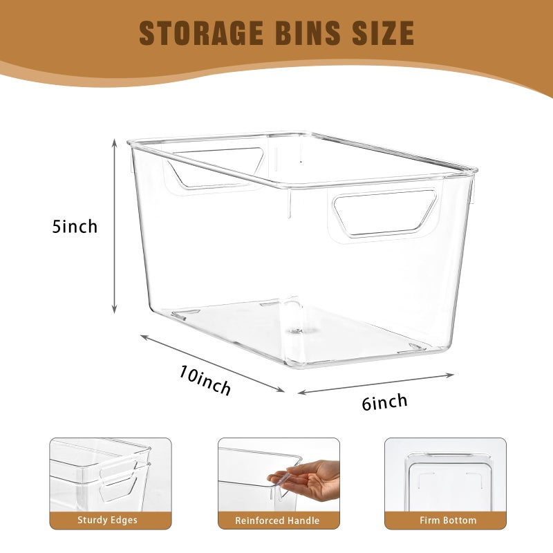 Freebat 12 Pack Middle Organizers and Storage, Pantry Organization and Storage Bins, Cabinet Organizer, Clear Plastic Storage Containers with Handleï¼ŒAcrylic Storage Bins for Cabinet, Fridge - Image 2
