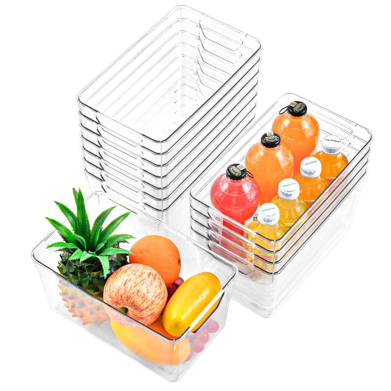 Freebat 12 Pack Middle Organizers and Storage, Pantry Organization and Storage Bins, Cabinet Organizer, Clear Plastic Storage Containers with Handleï¼ŒAcrylic Storage Bins for Cabinet, Fridge - Image 1