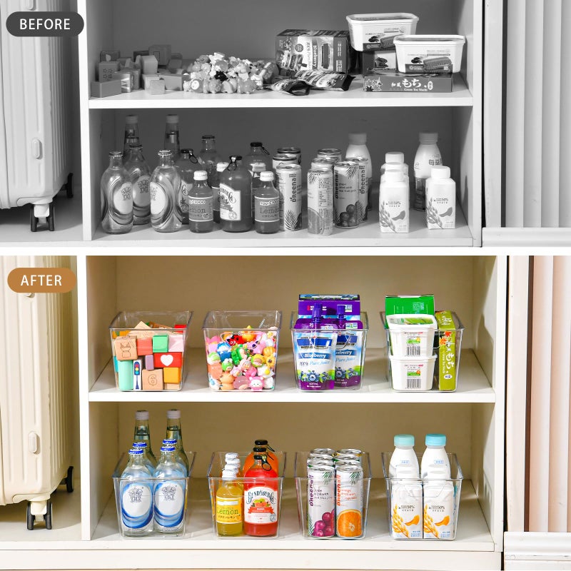 Freebat 12 Pack Middle Organizers and Storage, Pantry Organization and Storage Bins, Cabinet Organizer, Clear Plastic Storage Containers with Handleï¼ŒAcrylic Storage Bins for Cabinet, Fridge - Image 5