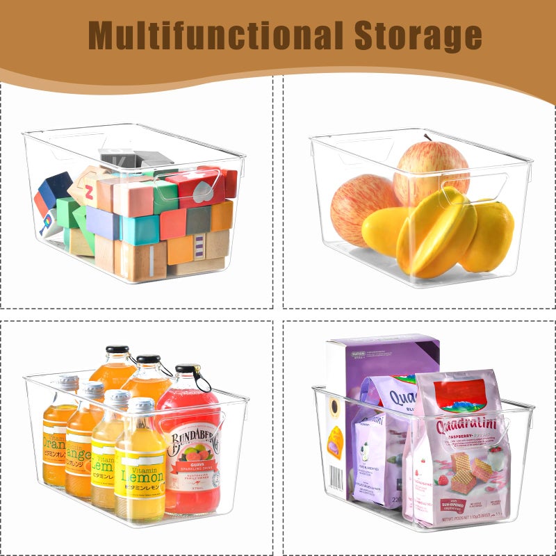 Freebat 12 Pack Middle Organizers and Storage, Pantry Organization and Storage Bins, Cabinet Organizer, Clear Plastic Storage Containers with Handleï¼ŒAcrylic Storage Bins for Cabinet, Fridge - Image 3