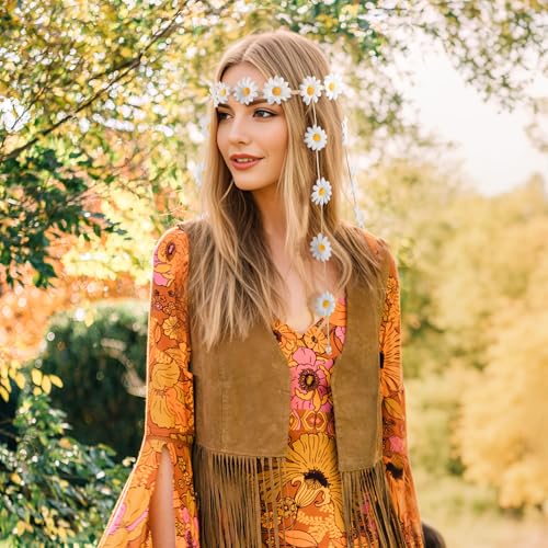DOCILA Floral Headbands For Women White Daisy Flower Hairbands Boho 60s 70s Hippie Accessories Fairy Crown Party Costume Outfits Headdress - Image 3