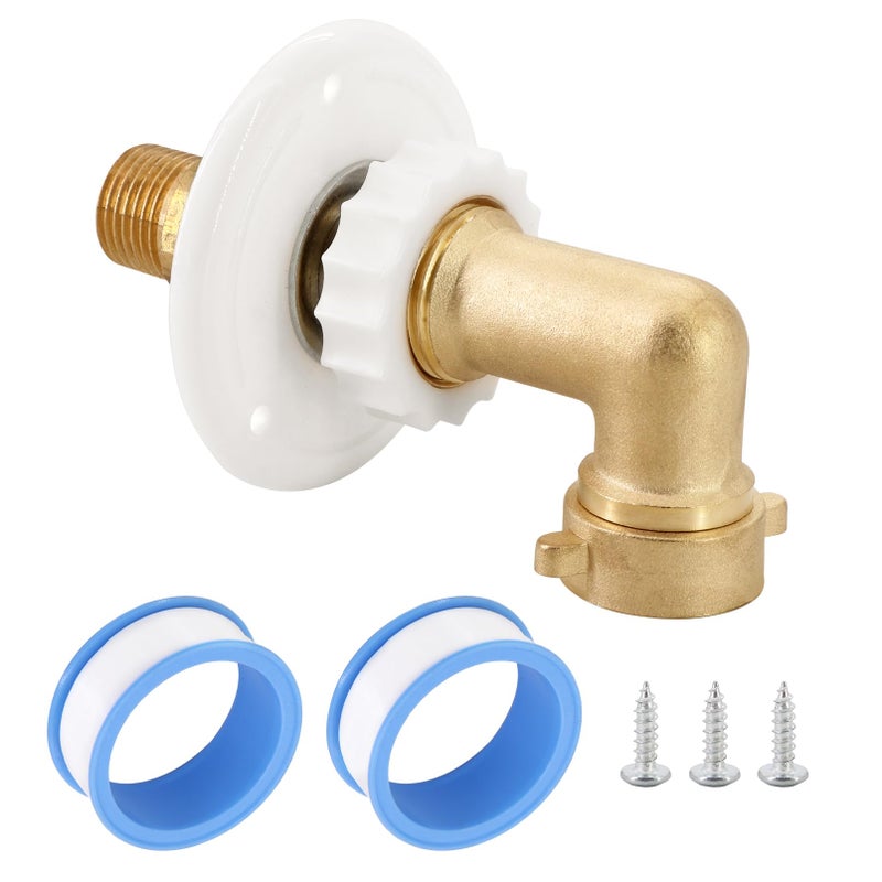 kipa RV City Water Fill Inlet Flange Brass with Hose Elbow Check Valve Hookup Connector FPT 12 Female Thread 3 Flange for Camper Trailer Marine
