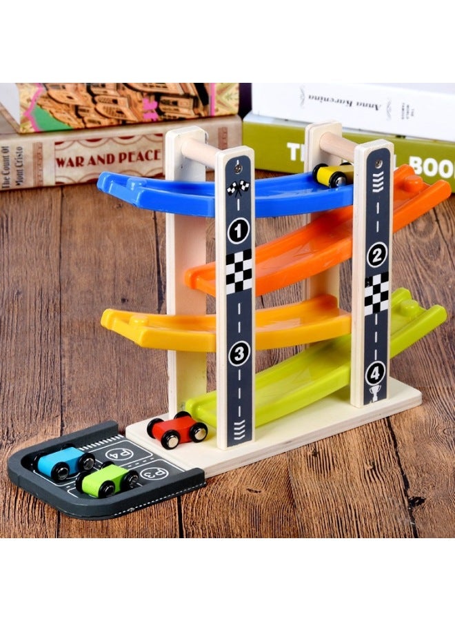 Wooden Children's Puller Boy Girl Baby Sliding Rail Car Car Speed Inertia Glider Toy-Color:Domestic Pulley 4 Floors  - Image 1