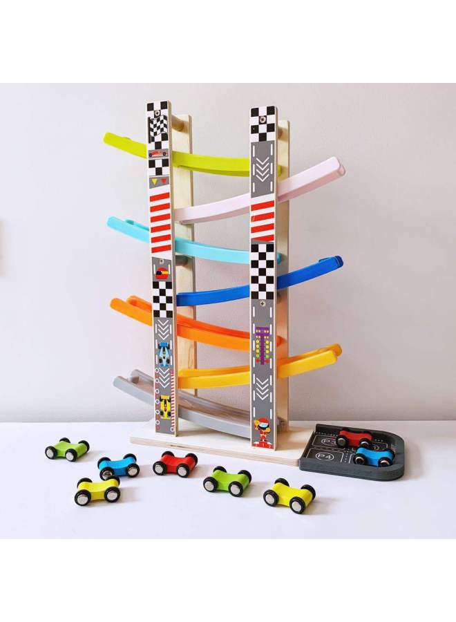 Wooden Children's Puller Boy Girl Baby Sliding Rail Car Car Speed Inertia Glider Toy-Color:Domestic Pulley 4 Floors  - Image 3