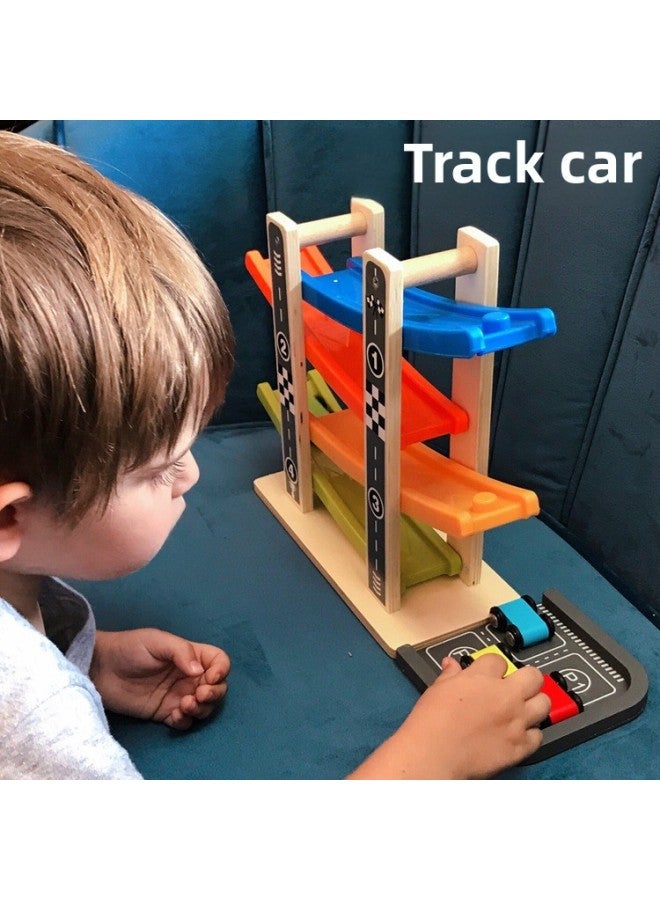 Wooden Children's Puller Boy Girl Baby Sliding Rail Car Car Speed Inertia Glider Toy-Color:Domestic Pulley 4 Floors  - Image 2