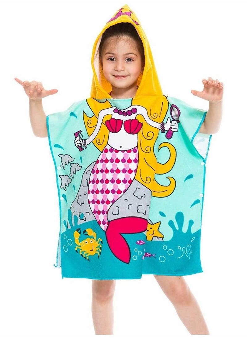 Y&D Kids Hooded Beach Towel, Swimming Bathrobe Lightweight Bath Towel for Toddler Age 1-6 Years Old Boys and Girls, Mermaid  - Image 1