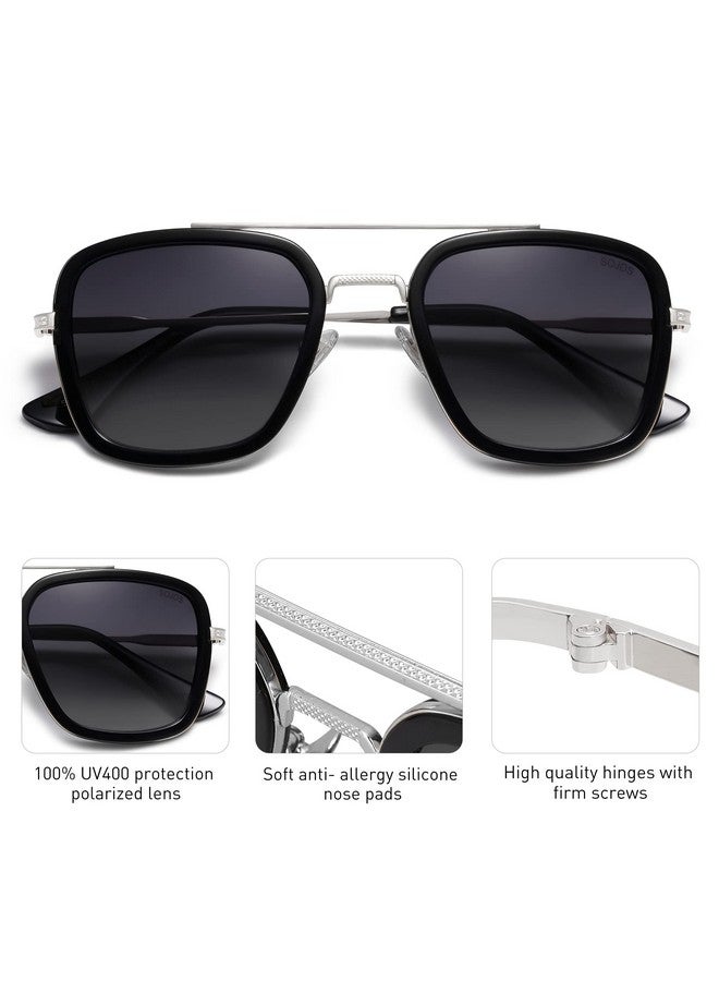 Sojos Retro Square Polarized Sunglasses For Men Women Goggle Classic Alloy Frame Hero Sj1126 With Silver Frame Black Rim Gradient Grey Lens - Image 4