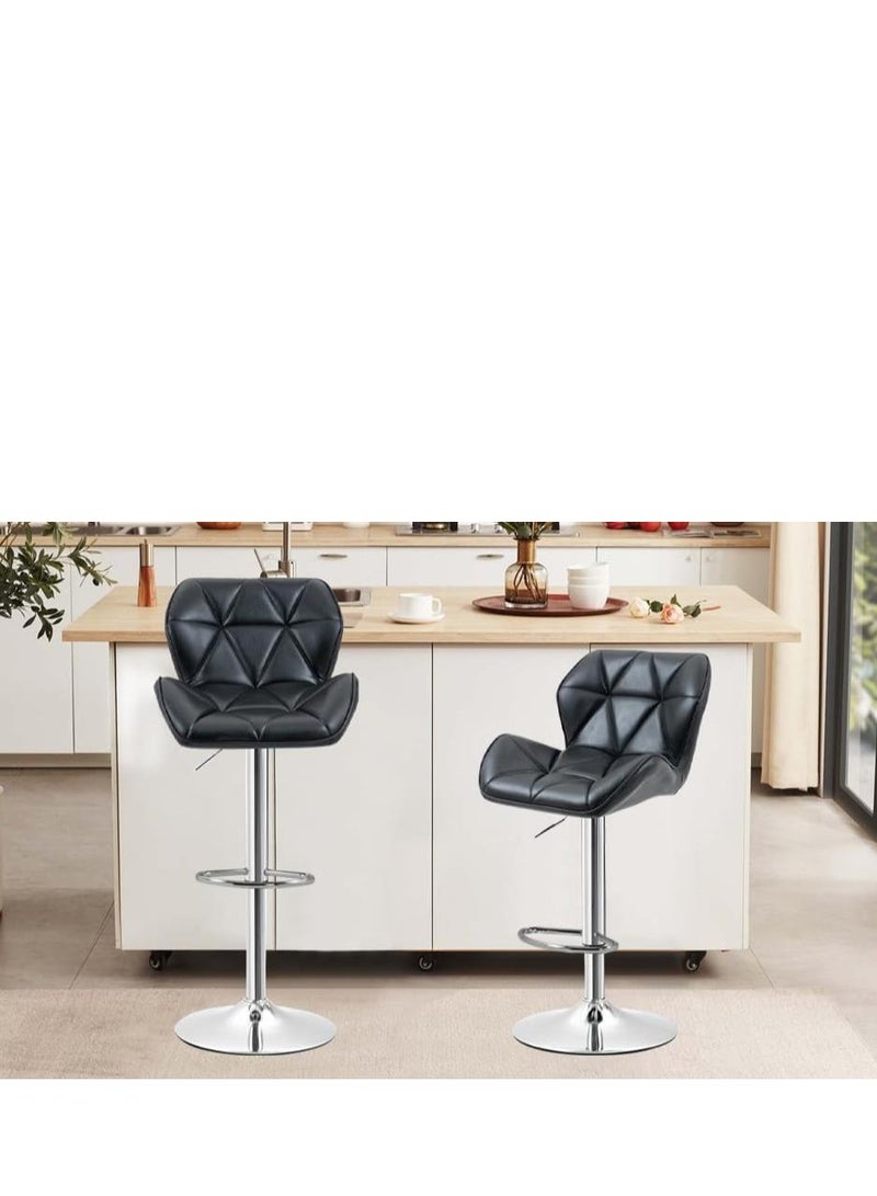 Golden Bar Chairs Swivel Height Adjustable Bar Stools PU Leather Padded Breakfast Barstools(2 Pcs)  - Image 4