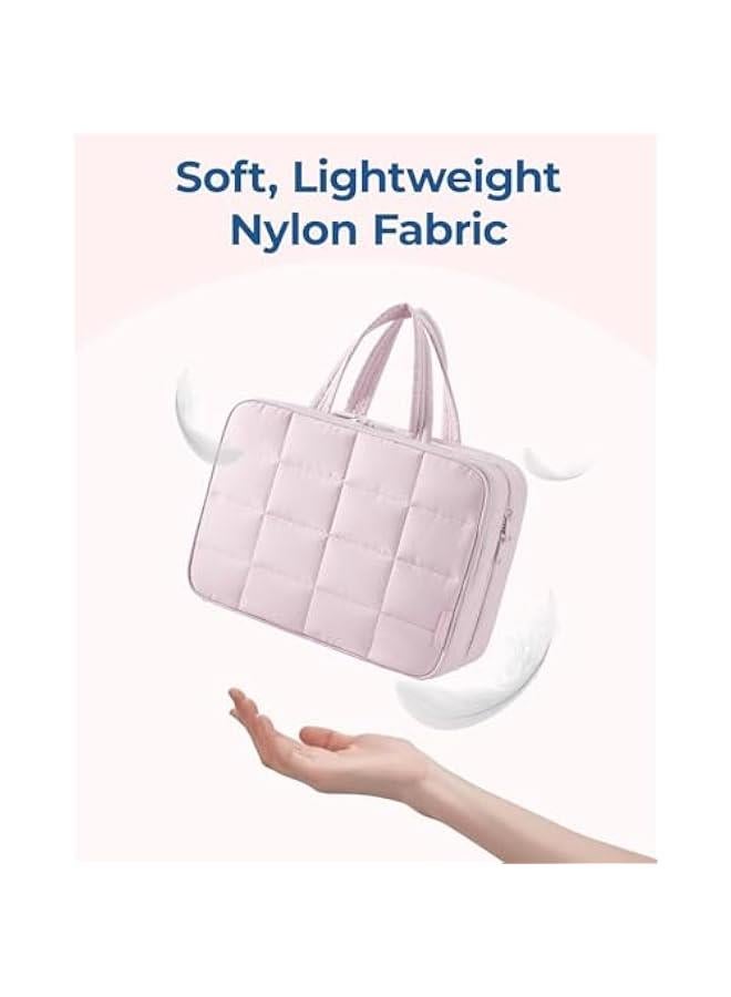 HOOKOR Travel Toiletry Bag with Jewelry Organizer, Hanging Makeup Cosmetic Bag, Puffy Carry-On Travel Accessories Essentials, Large Black Organizer for Toiletries and Jewelry (Pink, 31 * 12 * 23CM) - Image 2