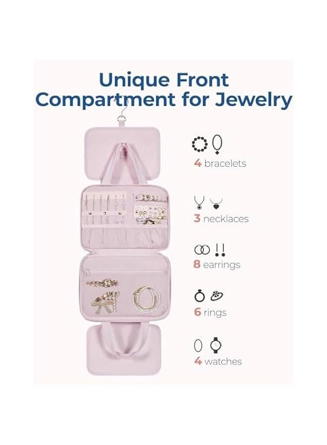 HOOKOR Travel Toiletry Bag with Jewelry Organizer, Hanging Makeup Cosmetic Bag, Puffy Carry-On Travel Accessories Essentials, Large Black Organizer for Toiletries and Jewelry (Pink, 31 * 12 * 23CM) - Image 3