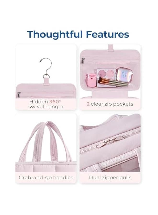 HOOKOR Travel Toiletry Bag with Jewelry Organizer, Hanging Makeup Cosmetic Bag, Puffy Carry-On Travel Accessories Essentials, Large Black Organizer for Toiletries and Jewelry (Pink, 31 * 12 * 23CM) - Image 5