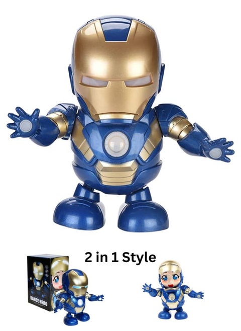 Super Hero Iron Man Dancing Robot Toy | Dancing Robot Iron Man Blue | Battery Operated Bump and Go Musical Dancing Super Hero Robot | Action Toy with 3D Lights & Sound for Kids