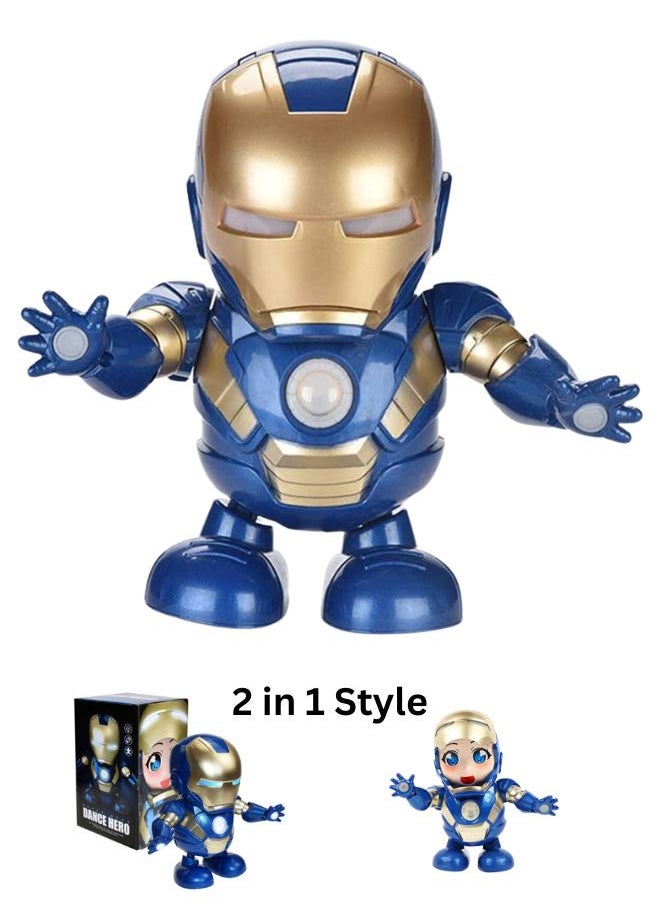 Super Hero Iron Man Dancing Robot Toy | Dancing Robot Iron Man Blue | Battery Operated Bump and Go Musical Dancing Super Hero Robot | Action Toy with 3D Lights & Sound for Kids