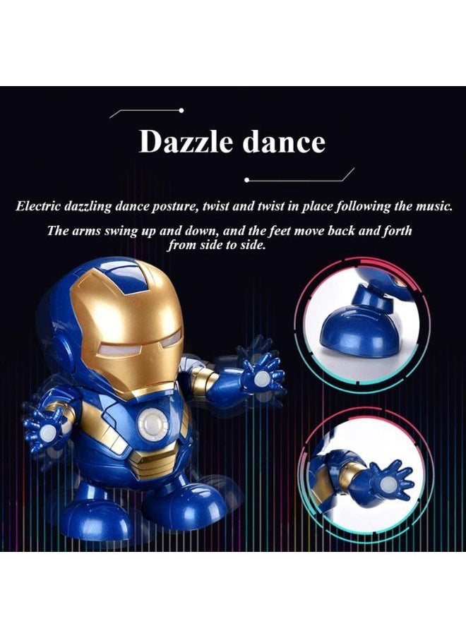 Super Hero Iron Man Dancing Robot Toy | Dancing Robot Iron Man Blue | Battery Operated Bump and Go Musical Dancing Super Hero Robot | Action Toy with 3D Lights & Sound for Kids