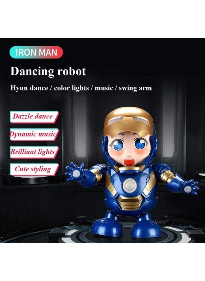 Super Hero Iron Man Dancing Robot Toy | Dancing Robot Iron Man Blue | Battery Operated Bump and Go Musical Dancing Super Hero Robot | Action Toy with 3D Lights & Sound for Kids