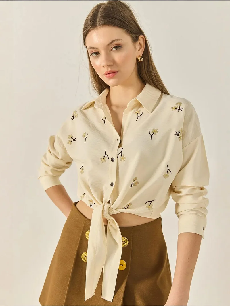 LUCCI Embroidered Poplin Shirt with Button Closure