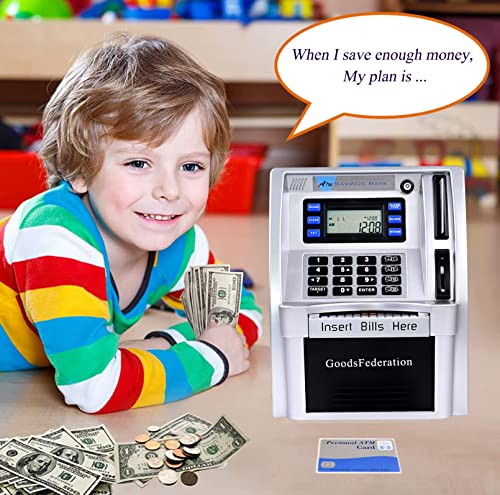 GoodsFederation 2024 Upgraded ATM Piggy Bank for Real Money for Kids Adults,Toy Money Bank with Card,Password,Coin Recognition,Bill Feeder,Balance Calculator,Electronic Money Safe Coin Box,Hot Gift for Boys Girls - Image 5