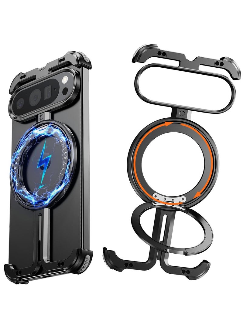 For Google Pixel 9 / Pixel 9 Pro Case, Magnetic Mobile Phone Case with 360° Rotating Magnetic Stand, High Metal Aluminium Frameless Shockproof Protective Case for Google Pixel 9 Pro Case - Image 1