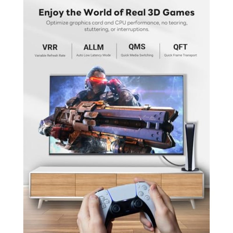 Gaming and home theater use, nylon braided, black, 48Gbps bandwidth with 8K@60Hz and 4K@240Hz support - Image 3